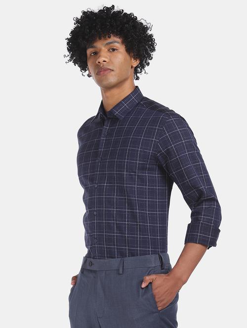 navy blue checkered formal shirt - 17875994 - Very Small Image - 1