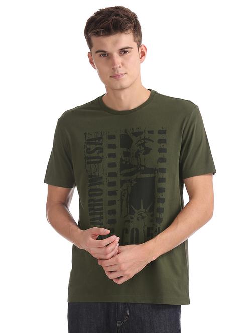 olive green printed t-shirt - 17876344 - Very Small Image - 1