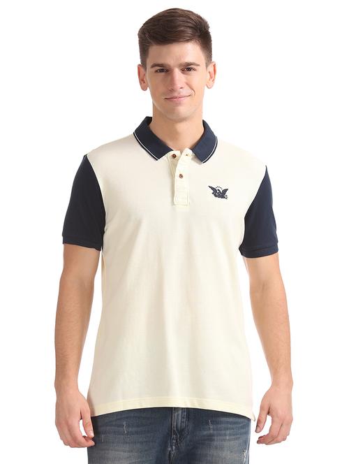 cream color block polo t-shirt - 17876430 - Very Small Image - 1