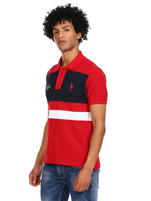 red color block polo t-shirt - 17876667 - Very Small Image - 1