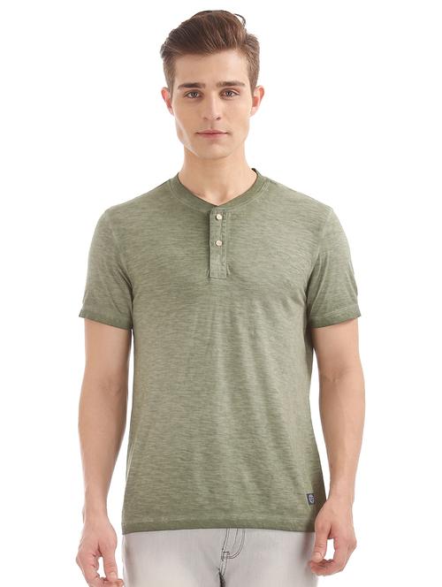 olive green melange washed t-shirt - 17876678 - Very Small Image - 1