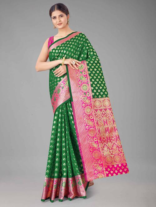 self design banarasi saree with blouse - 17882013 - Very Small Image - 1