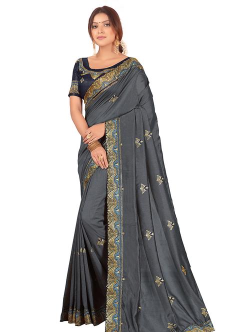 lace detailed embroidered saree - 17883211 - Very Small Image - 1