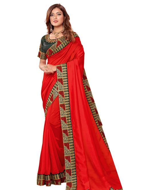 solid bordered saree with blouse - 17883232 - Very Small Image - 1