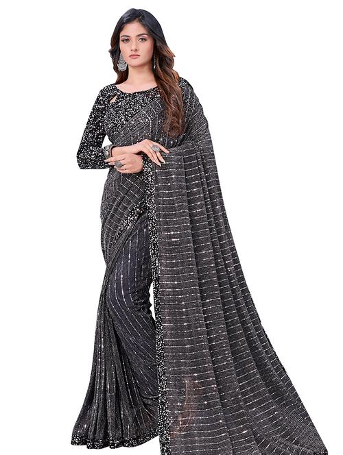 lace detailed sequined saree - 17883254 - Very Small Image - 1