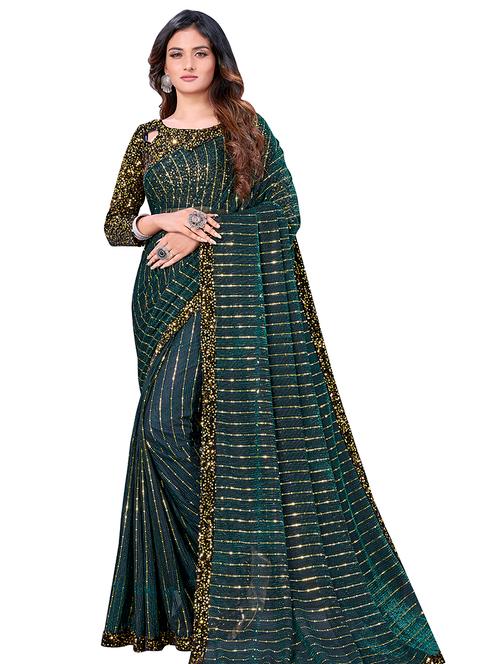 lace detailed sequined saree with blouse - 17883255 - Very Small Image - 1