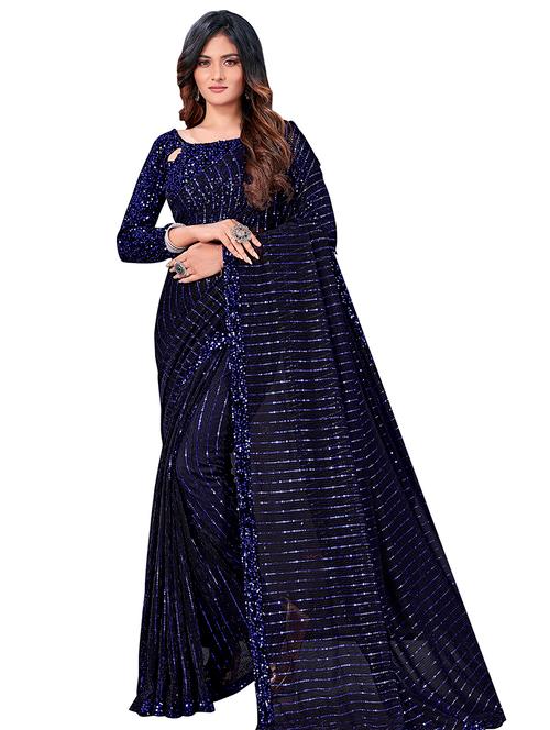 lace detailed sequined saree with blouse - 17883256 - Very Small Image - 1