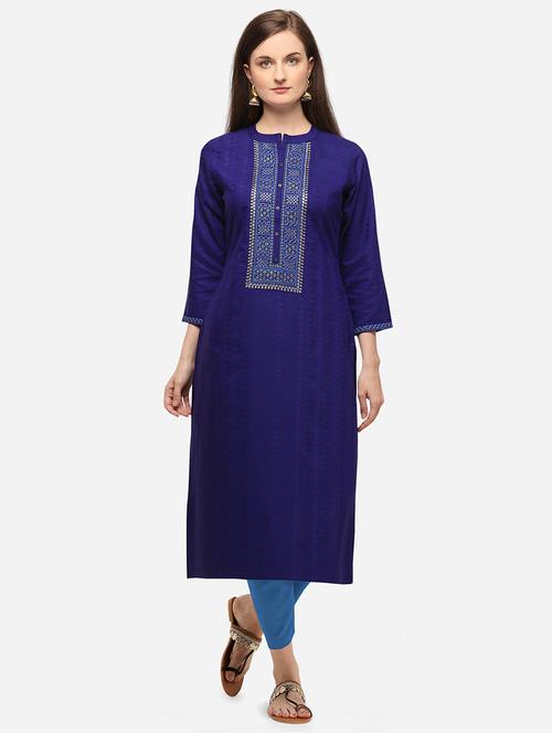 navy solid straight kurta - 17883767 - Very Small Image - 1