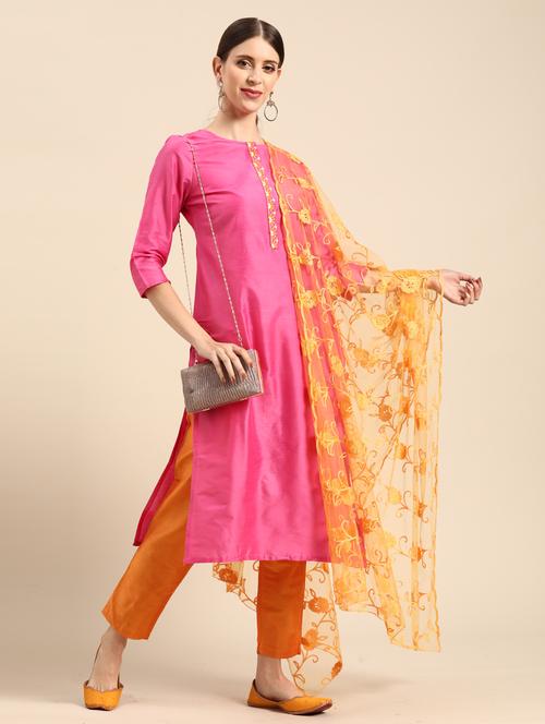 mustard net dupatta - 17885646 - Very Small Image - 1