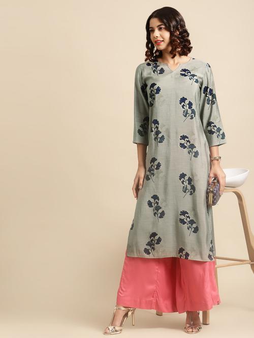 floral art silk straight kurta - 17885824 - Very Small Image - 1