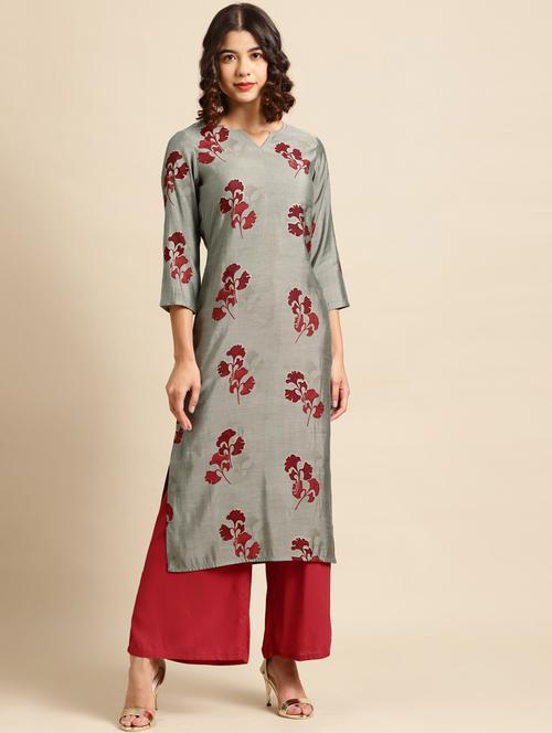 floral art silk straight kurta - 17885825 - Very Small Image - 1