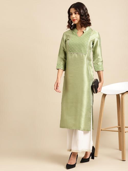 solid art silk straight kurta - 17885834 - Very Small Image - 1
