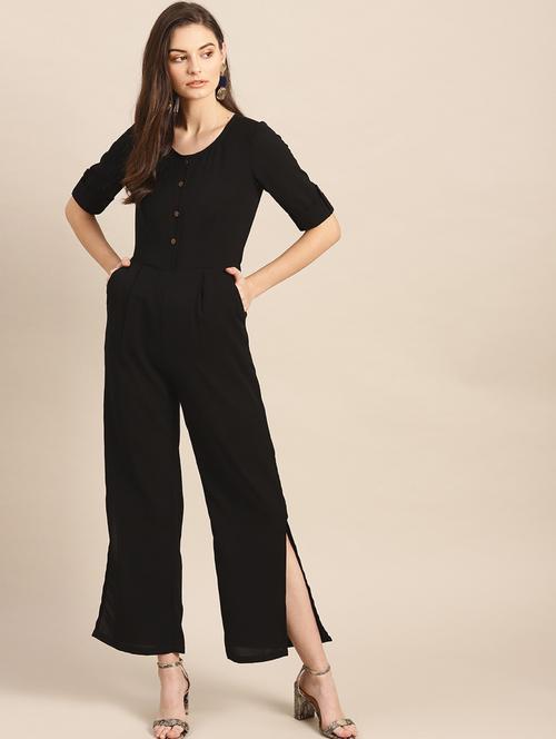 vent hem solid full leg jumpsuit - 17885950 - Very Small Image - 1