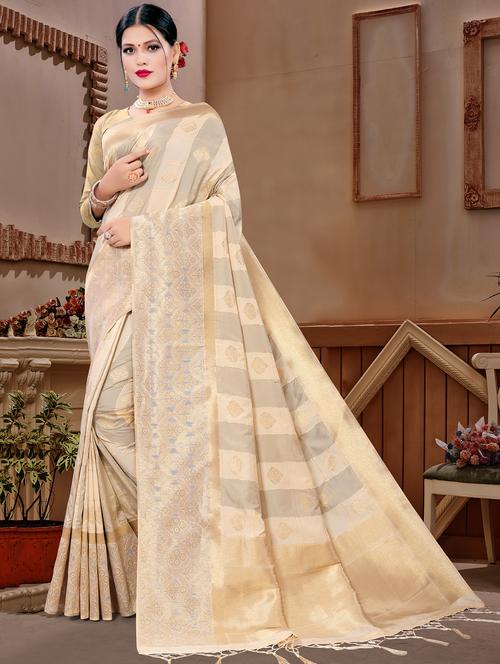 pastel banarasi saree with blouse - 17887305 - Very Small Image - 1
