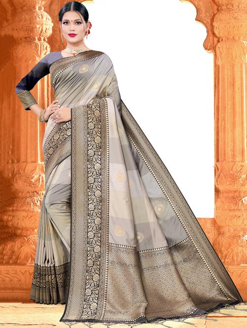 self design banarasi saree with blouse - 17887306 - Very Small Image - 1
