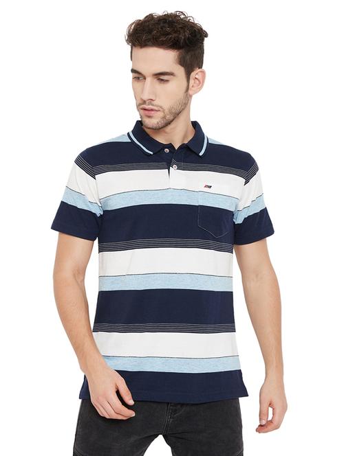 navy blue striped polo t-shirt - 17887381 - Very Small Image - 1