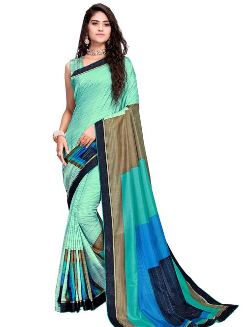 color block printed saree with blouse - 17887960 - Very Small Image - 1