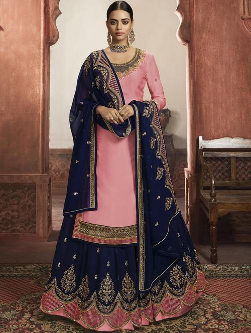 embellished semi-stitched suit - 17887963 - Very Small Image - 1