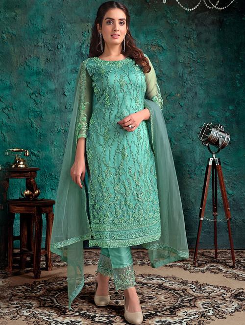 embroidered semi-stitched suit - 17887970 - Very Small Image - 1