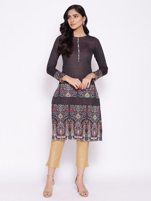 boat neck printed straight kurta - 17888258 - Very Small Image - 1