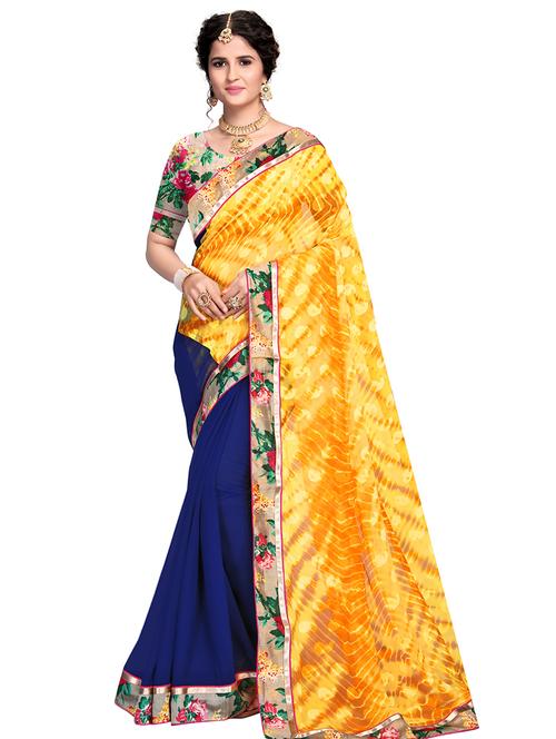 mustard georgette half and half saree with blouse - 17888483 - Very Small Image - 1