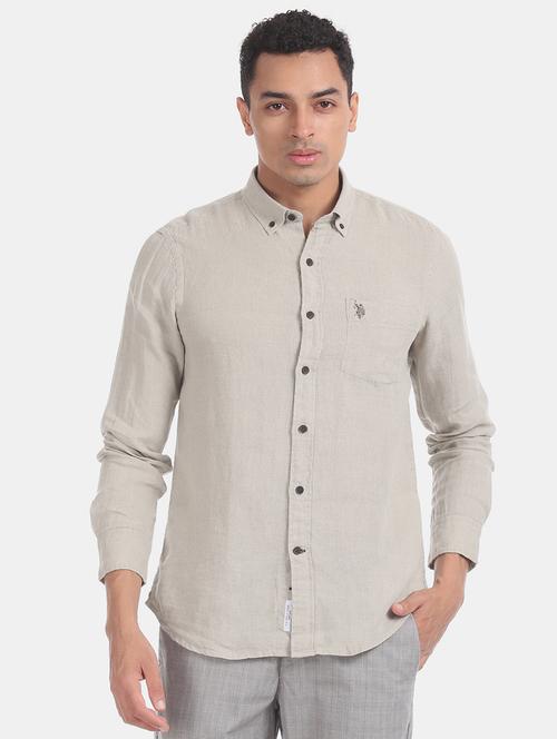 grey solid casual shirt - 17888888 - Very Small Image - 1