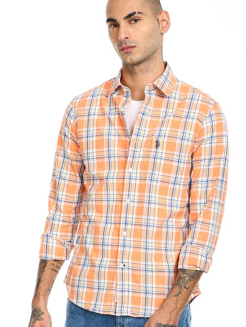 orange checkered casual shirt - 17888919 - Very Small Image - 1