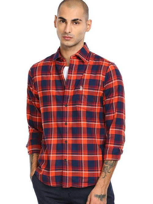 orange checkered casual shirt - 17889109 - Very Small Image - 1