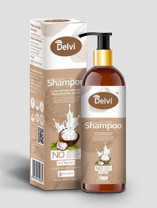 delvi coconut milk hair shampoo for smooth & shiny hair – no paraben, no silicones & no artificial colour (200 ml) - 17889374 - Very Small Image - 1