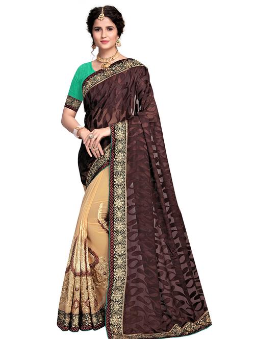 embroidered half and half saree with blouse - 17889494 - Very Small Image - 1