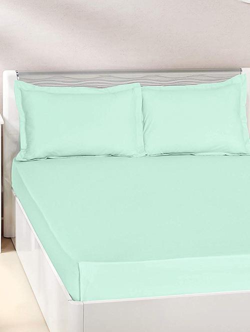 pizuna cotton 400 thread count solid aqua mint 100% long staple cotton satin king size bed sheet with 2 pillow covers - 17889510 - Very Small Image - 1