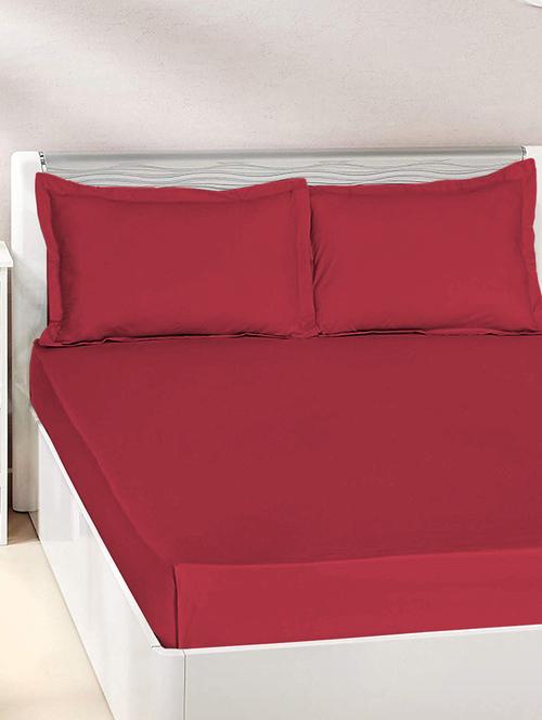 pizuna cotton 400 thread count solid new burgundy 100% long staple cotton satin super king size bed sheet with 2 pillow covers - 17889518 - Very Small Image - 1