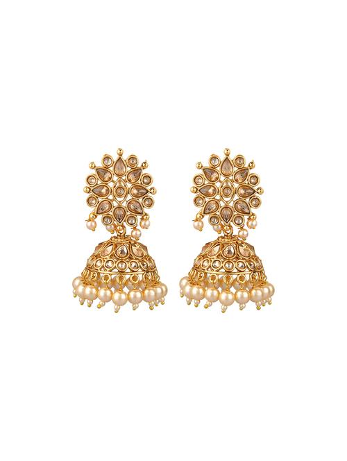 kundan crystal pearl drop jhumka earring set - 17889595 - Very Small Image - 1