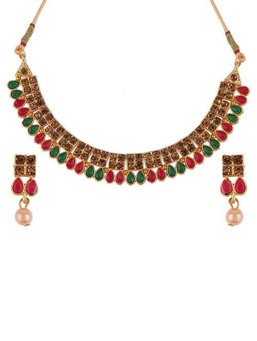 gold plated pearl crystal temple choker necklace earring set - 17889600 - Very Small Image - 1