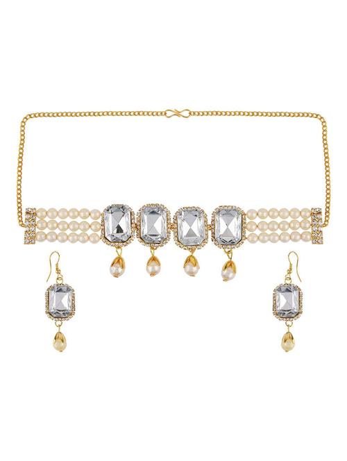 gold plated pearl crystal temple choker necklace earring set - 17889601 - Very Small Image - 1