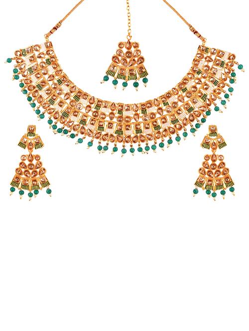kundan choker necklace earring tikka set - 17889613 - Very Small Image - 1