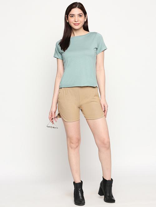 round neck solid top and shorts set - 17889660 - Very Small Image - 1