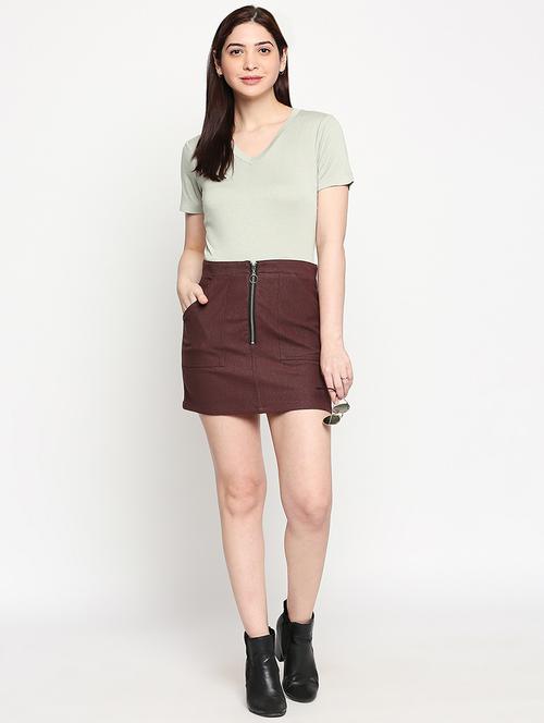 round neck solid top and skirts set - 17889663 - Very Small Image - 1