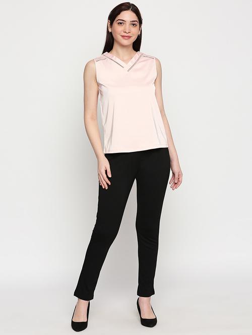 v-neck solid top & trouser set - 17889679 - Very Small Image - 1