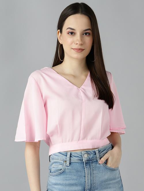 bell sleeved solid crop top - 17889774 - Very Small Image - 1