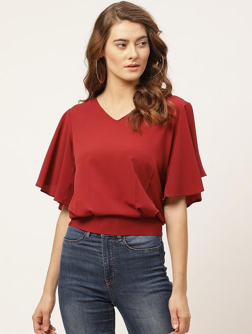 bell sleeved solid crop top - 17889811 - Very Small Image - 1