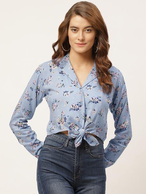 tie front floral top - 17889855 - Very Small Image - 1