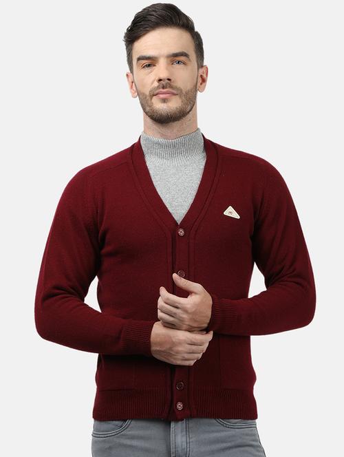 maroon solid wool cardigan - 17889919 - Very Small Image - 1