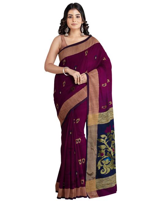self design handloom saree with blouse - 17891356 - Very Small Image - 1