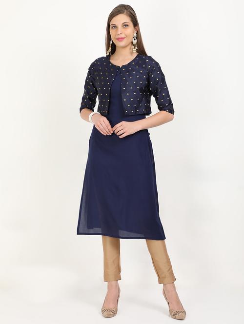 solid straight kurta with jacket - 17892016 - Very Small Image - 1