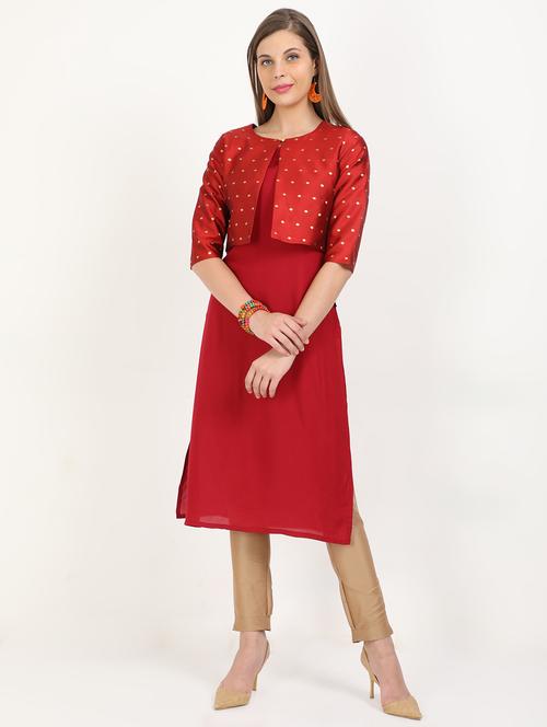 solid straight kurta with jacket - 17892018 - Very Small Image - 1