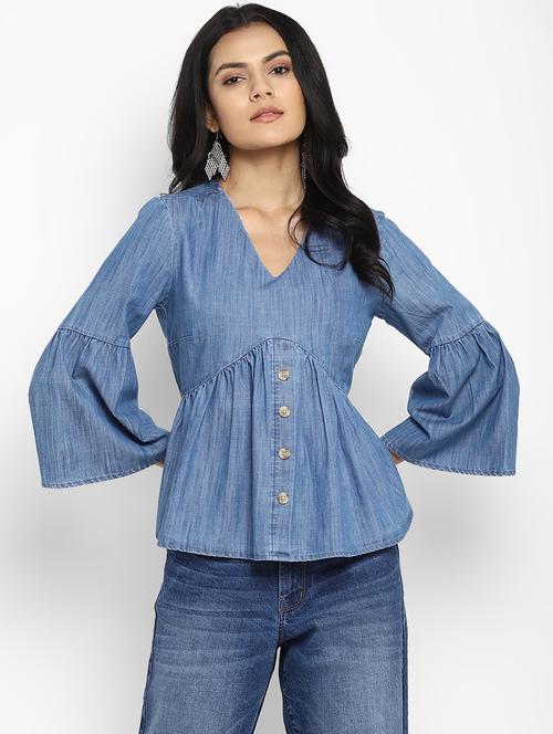 bell sleeved denim top - 17892065 - Very Small Image - 1