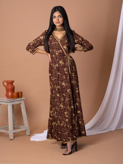 long printed dress with adjustable belt - 17892152 - Very Small Image - 1