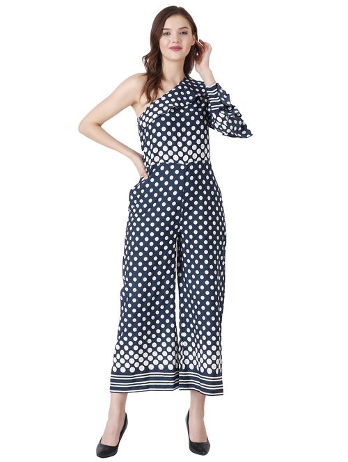 one shoulder polka knee length jumpsuit - 17892603 - Very Small Image - 1