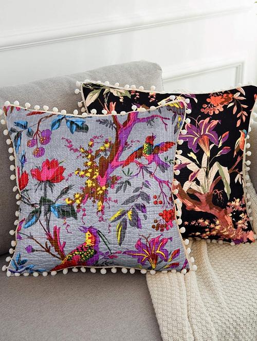 indhome life reversible premium cotton cushion covers- 'japuri printed' , traditional katha work embroider collection - 17892836 - Very Small Image - 1